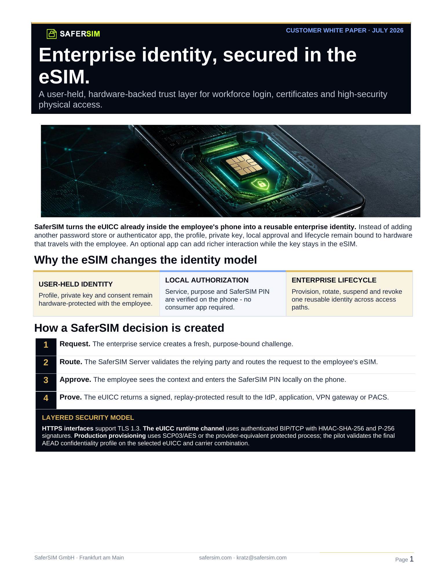 Vorschau des SaferSIM Enterprise Identity 3-Pagers