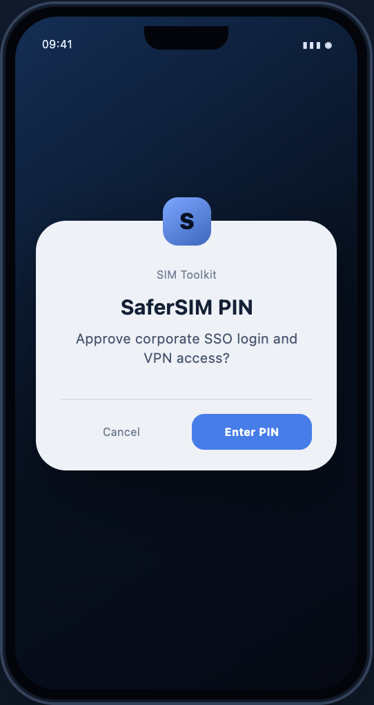 SaferSIM-Freigabe für einen Unternehmenszugang auf dem Smartphone
